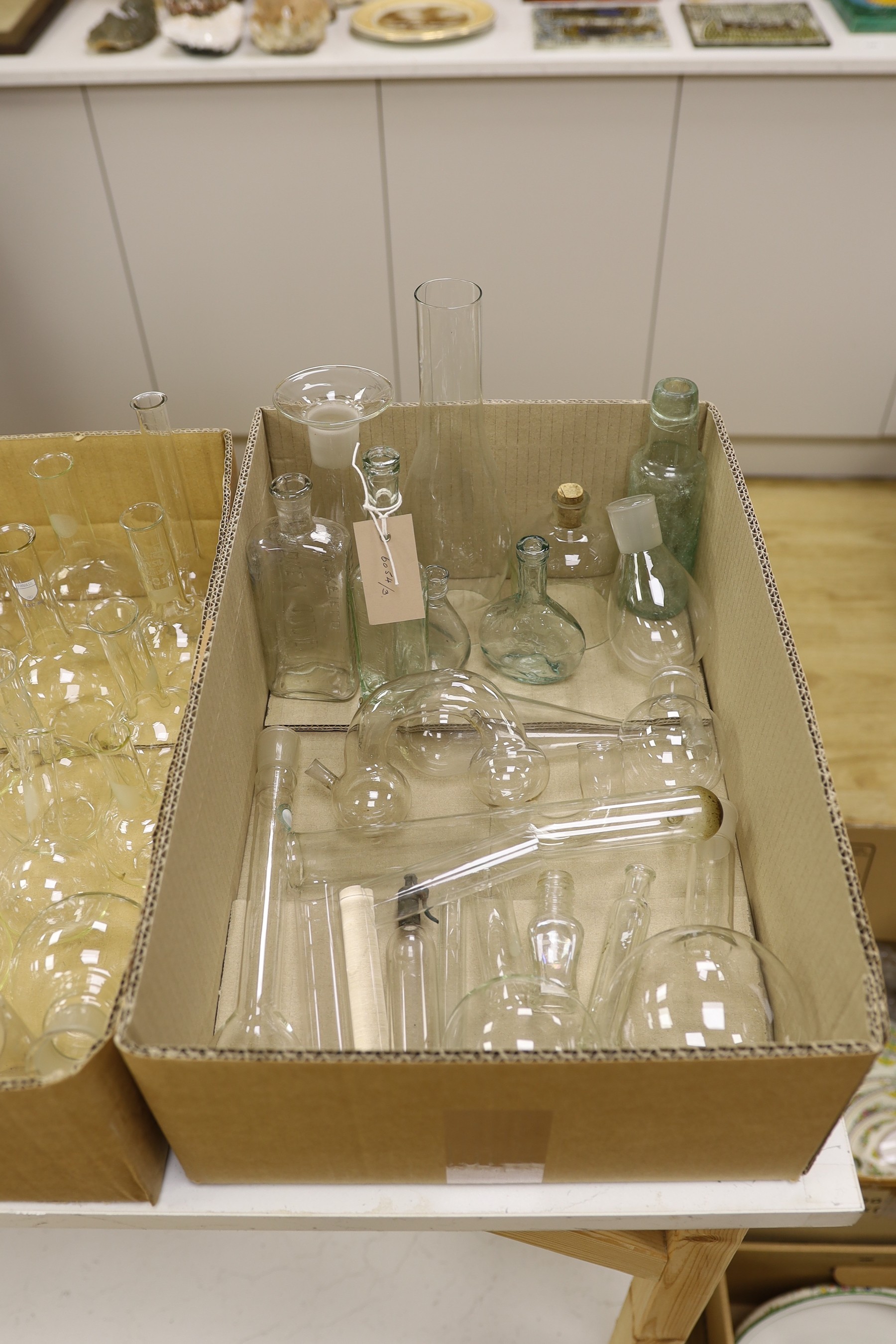 A pre-war chemistry set including stirring sticks, pipettes, tubes and bottles